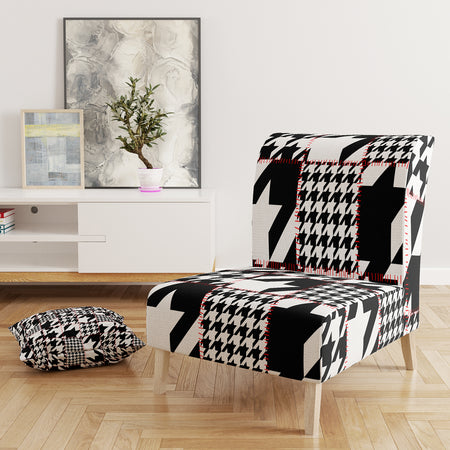 Classic Houndstooth Pattern - Upholstered Mid-Century Accent Chair