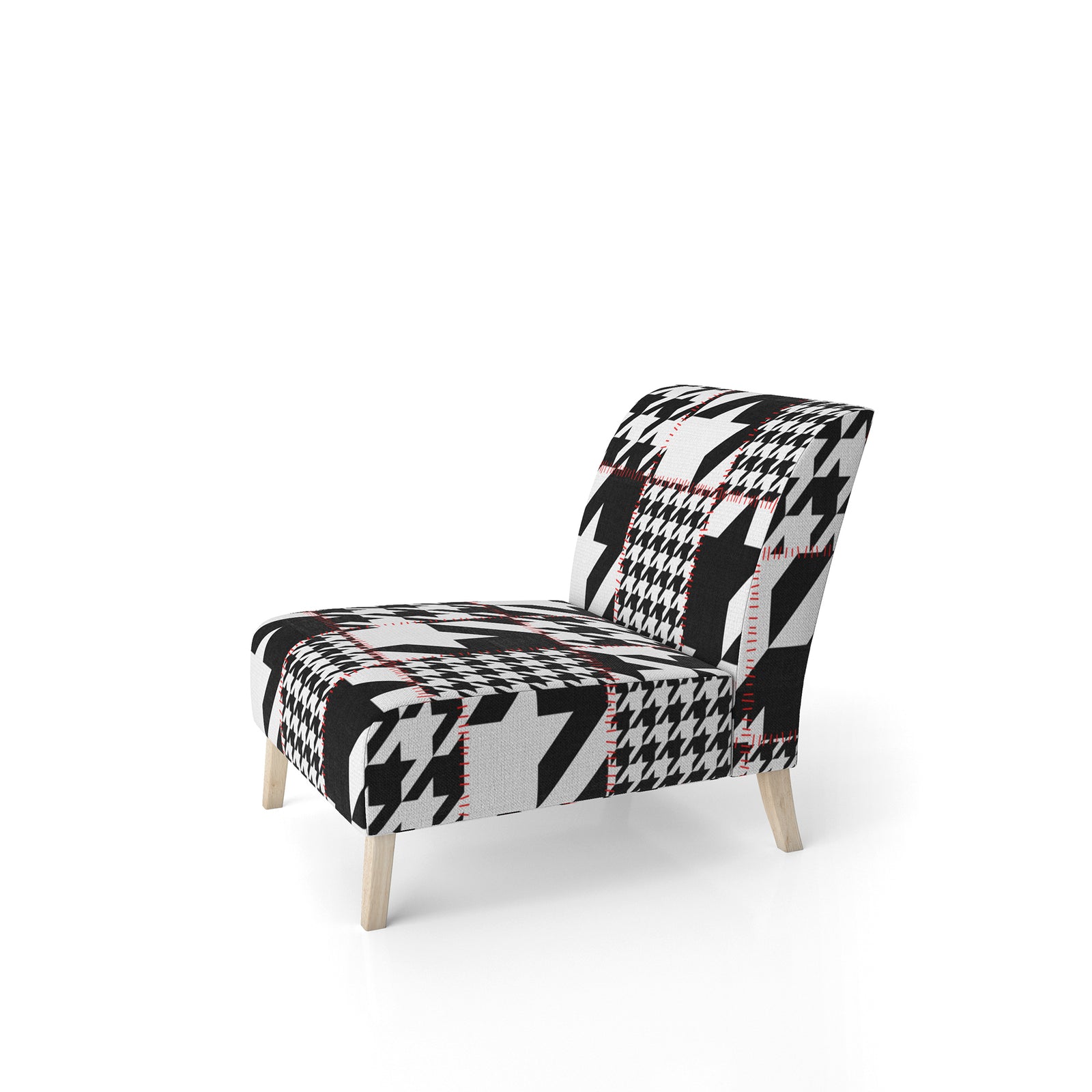 Classic Houndstooth Pattern - Upholstered Mid-Century Accent Chair