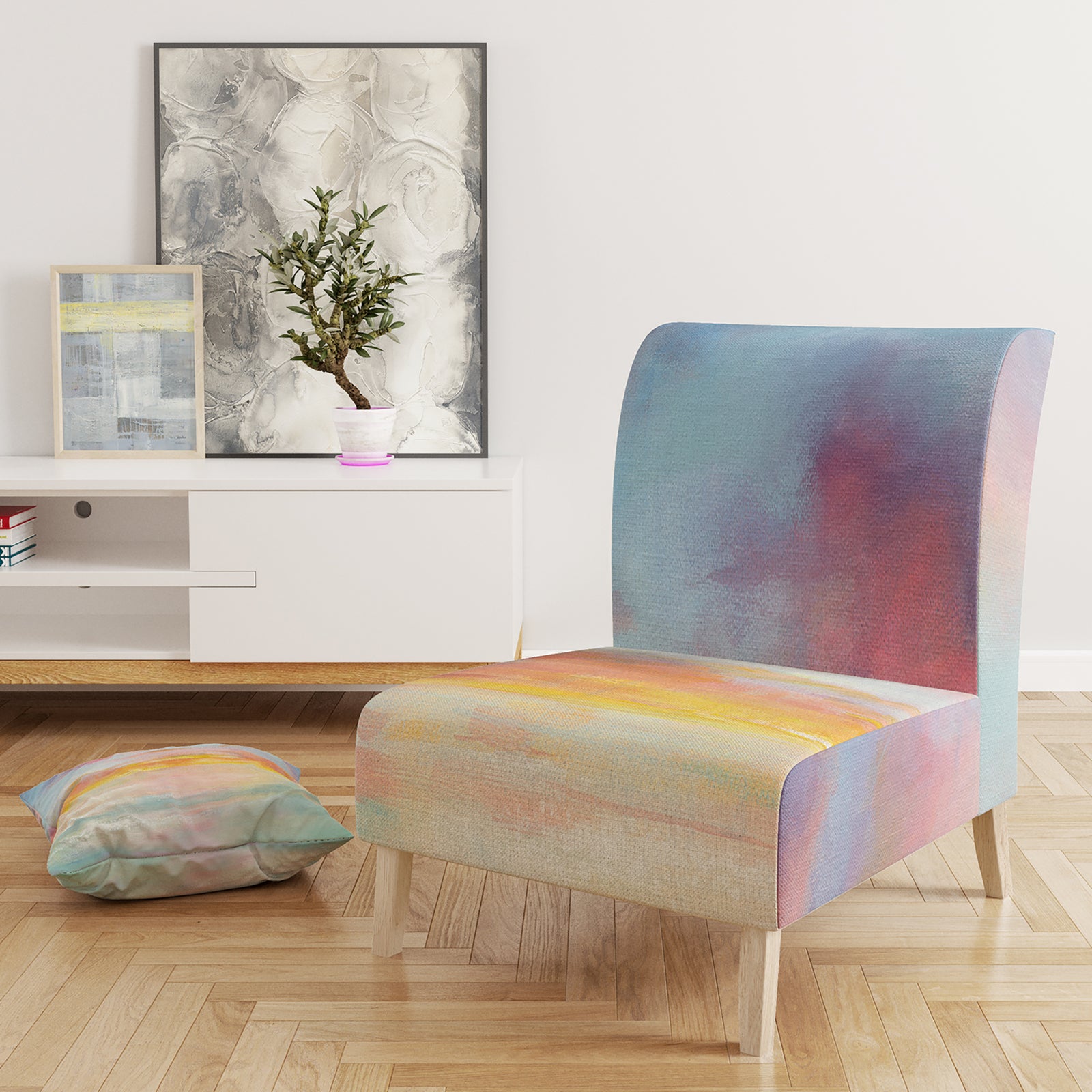 Pastel Pink And Blue Clouds - Upholstered Traditional Accent Chair