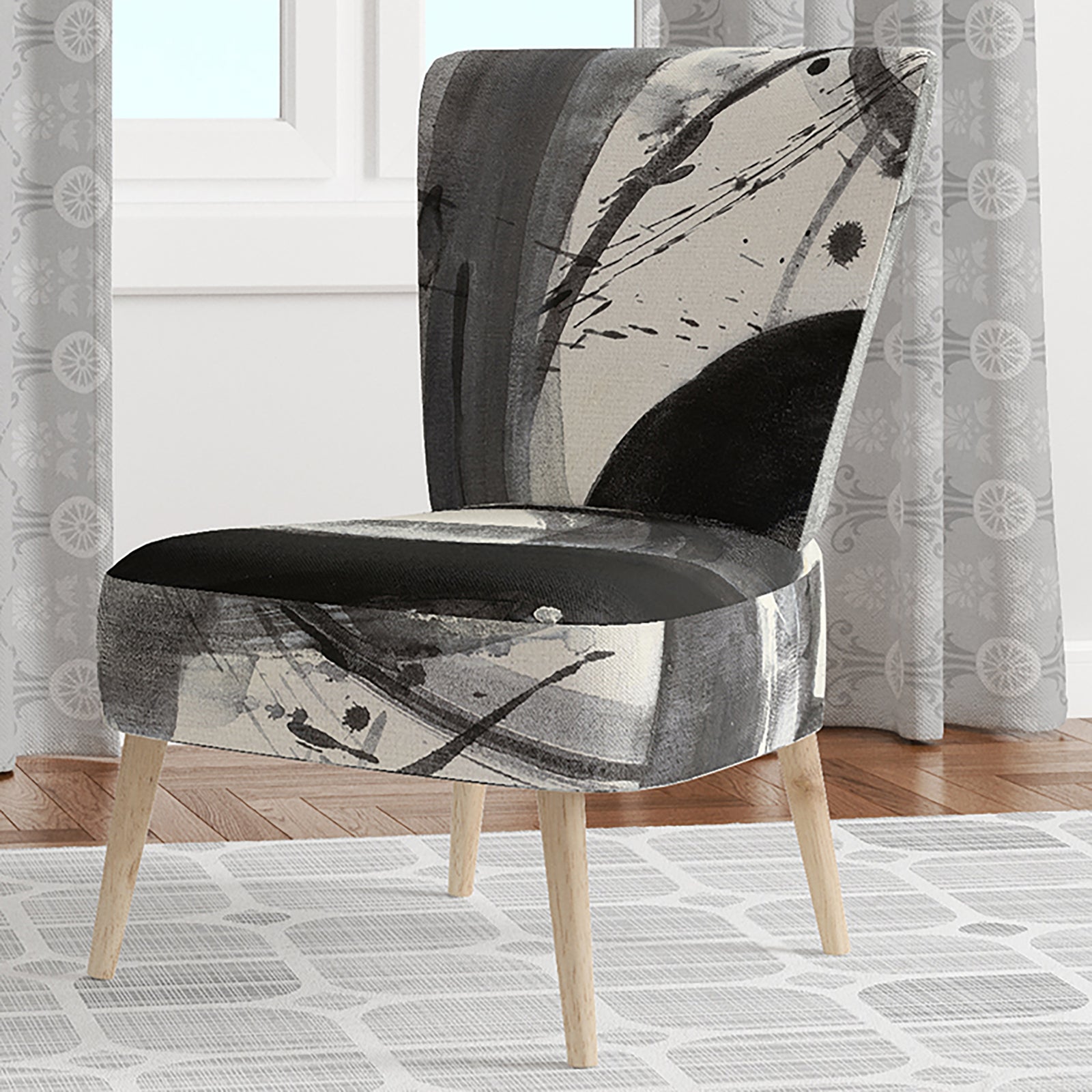 Black And White Minimalistic Painting - Upholstered Modern Accent Chair