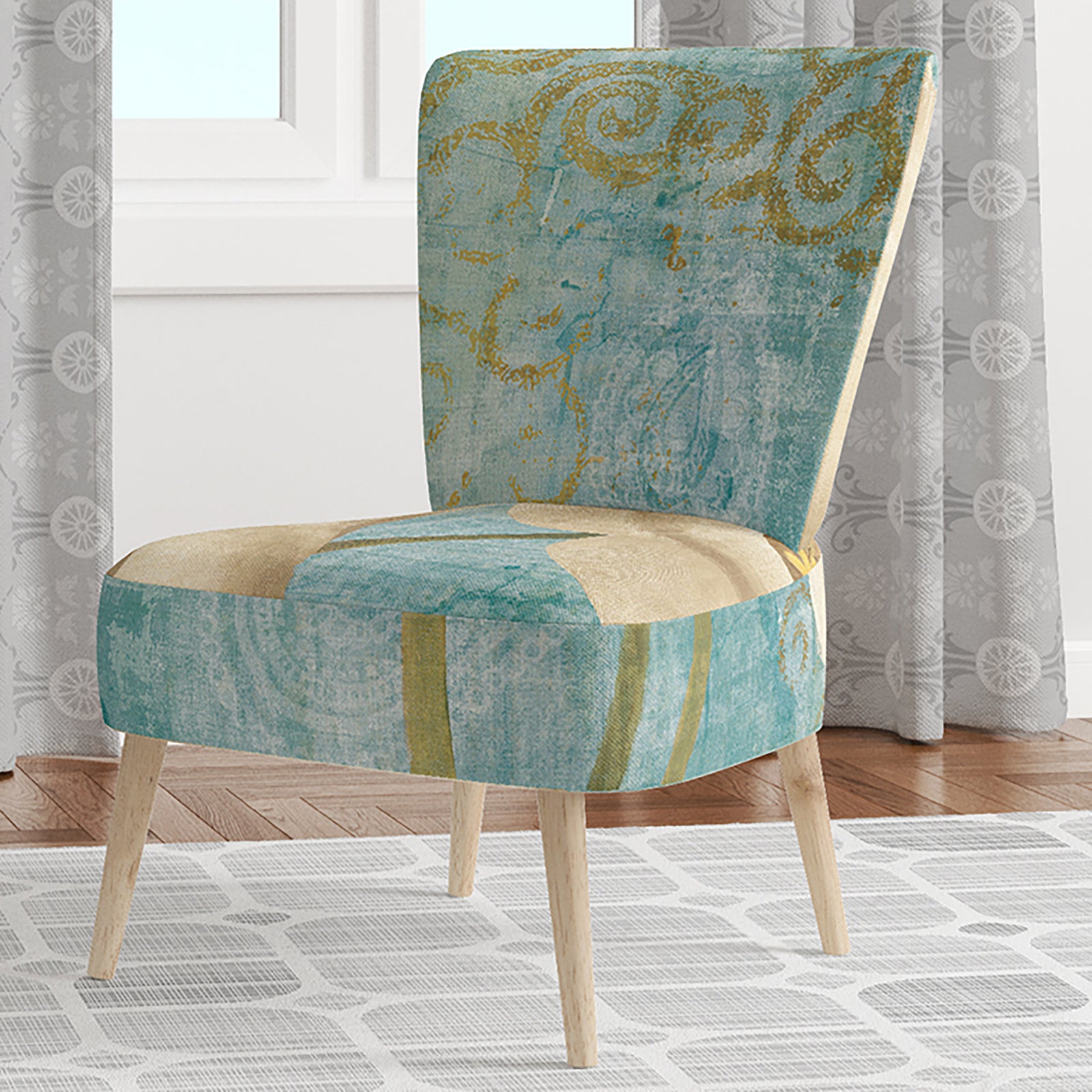 Bouquet Poppies On Paisley I - Upholstered Cottage Accent Chair