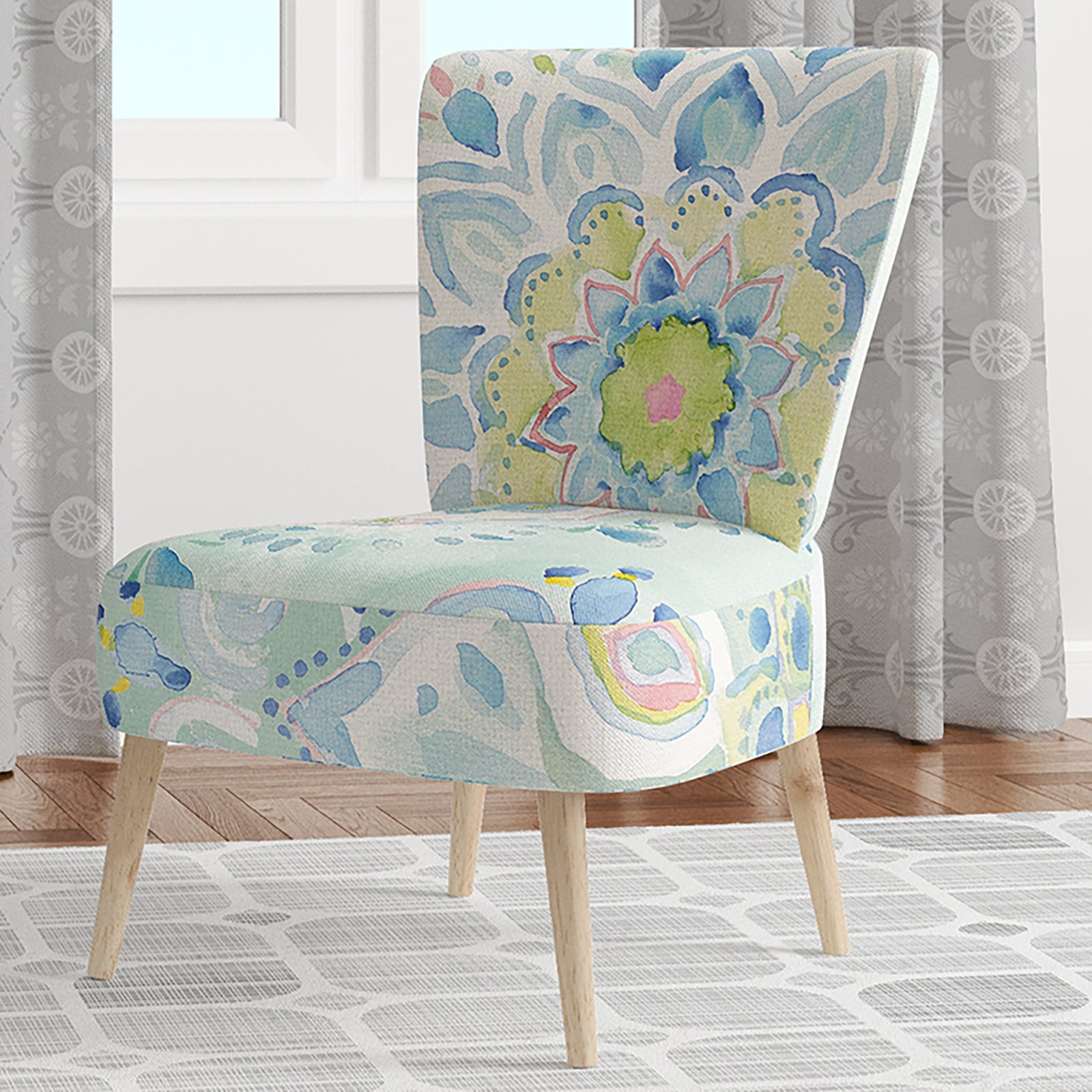 Watercolor Mandalas III - Upholstered Floral Accent Chair