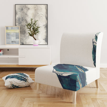 Gold Indigo Feathers III - Upholstered Modern Bohemian Accent Chair