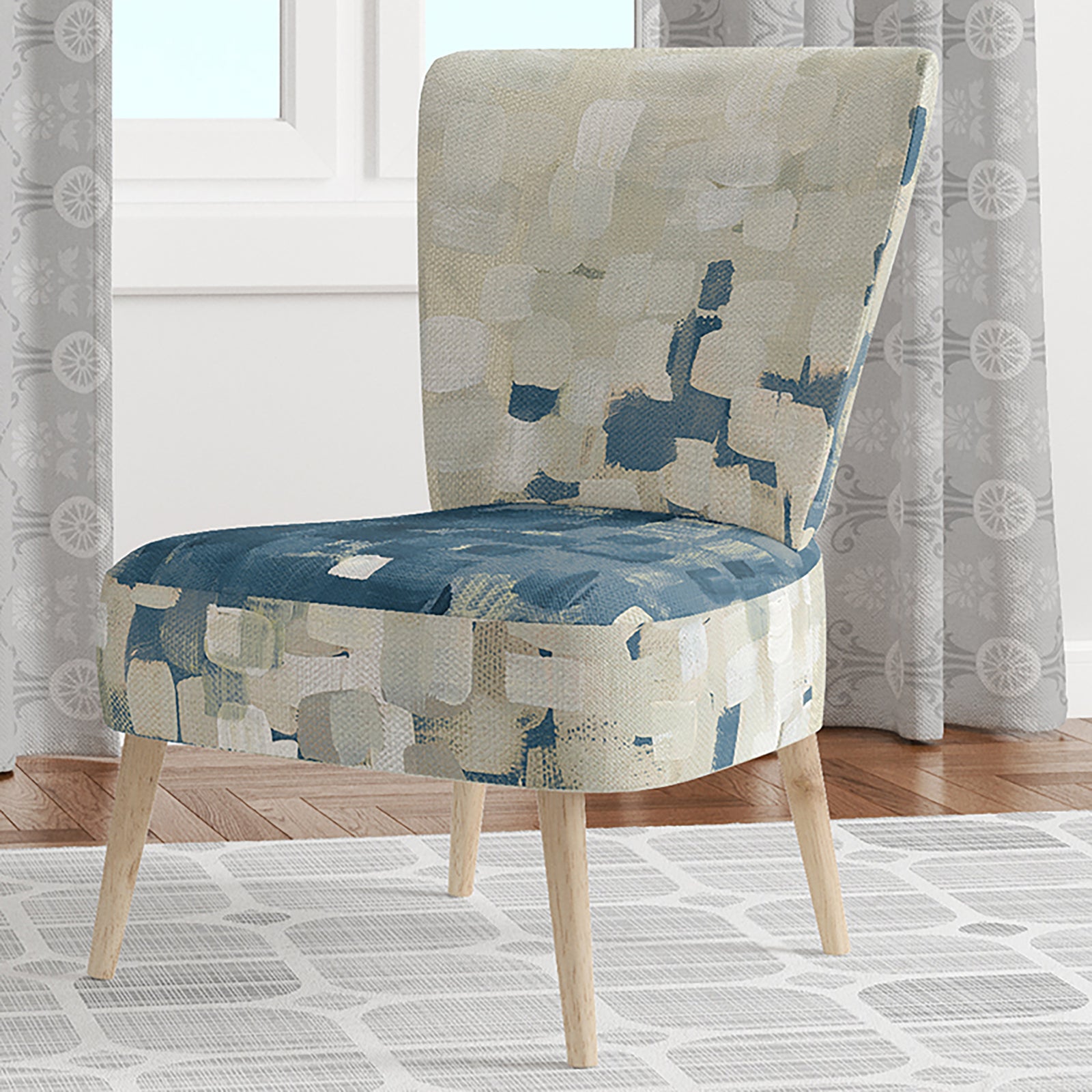 Geometric Blue Spots - Upholstered Modern Accent Chair