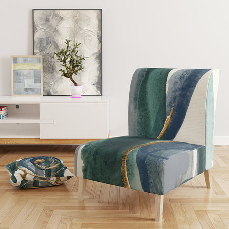 Mettalic Indigo And Gold I - Upholstered Glam Accent Chair