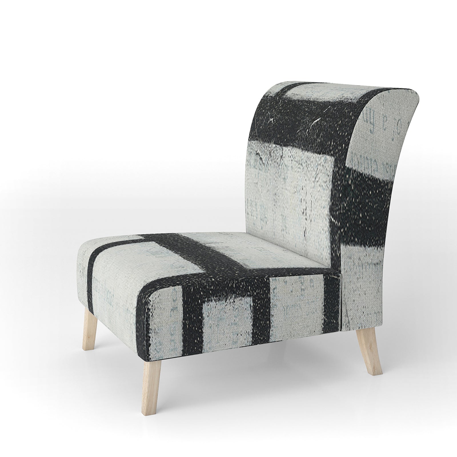 Black And White Labyrinth Geometric - Upholstered Mid-Century Accent Chair