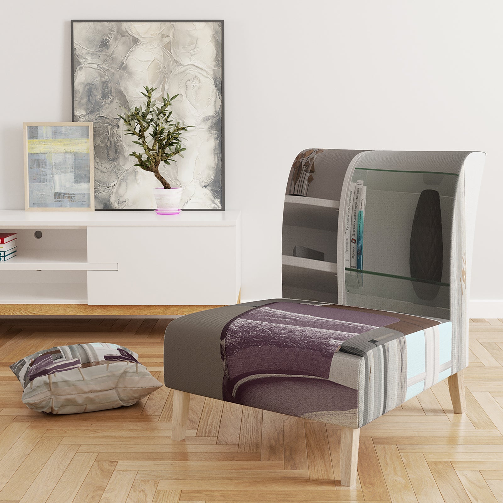 Shabby Watercolor On Purple IV - Upholstered Shabby Chic Accent Chair