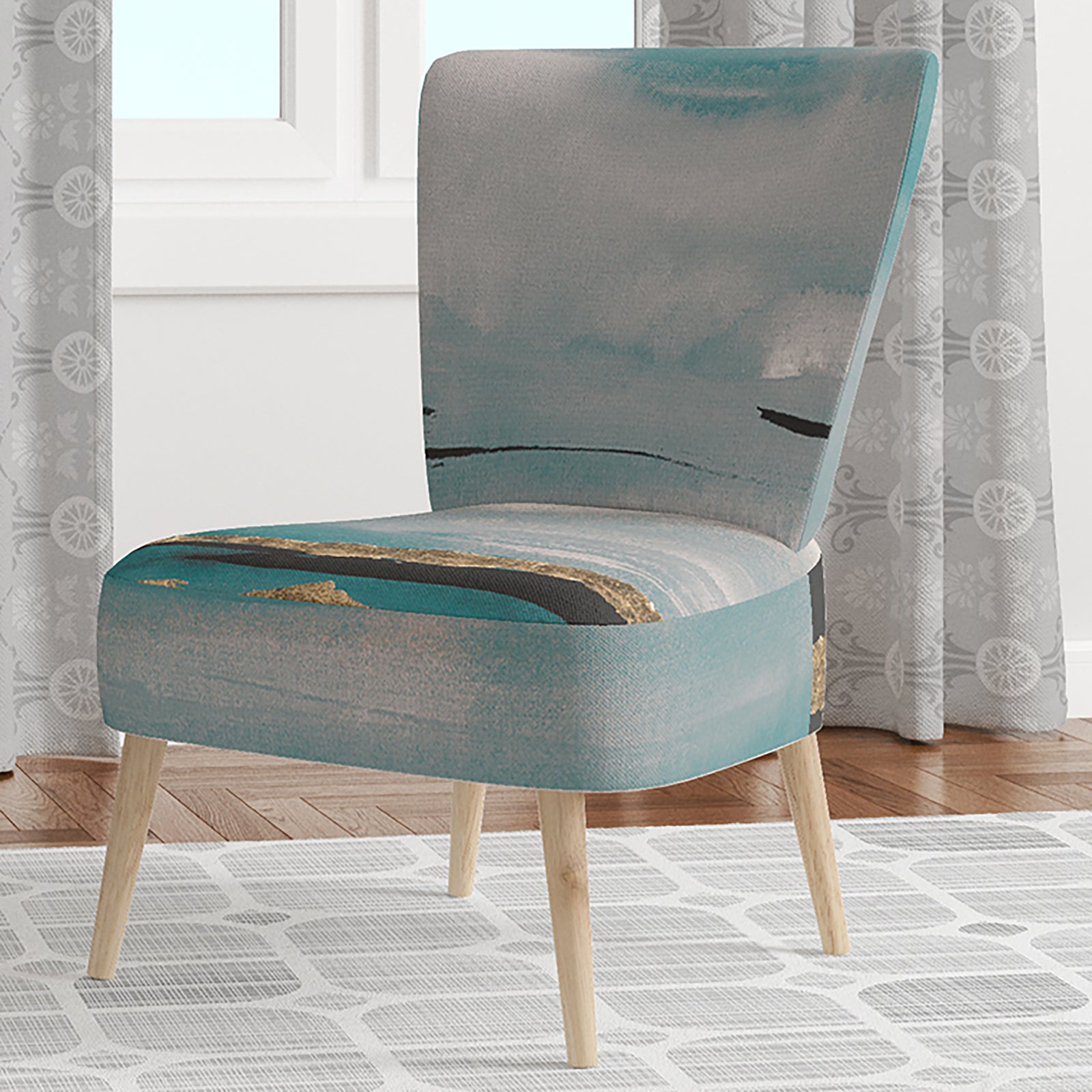 Glam Teal Watercolor I - Upholstered Modern Accent Chair