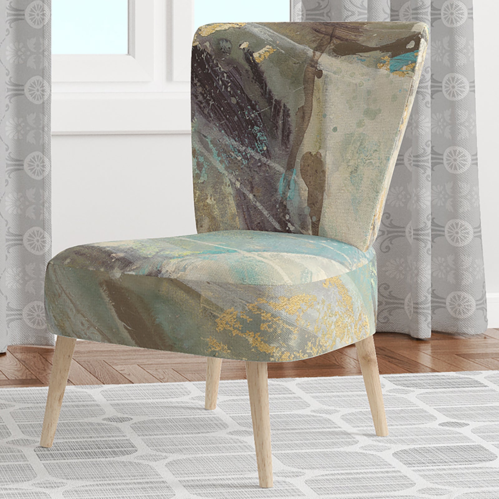 Blue Geometric Water - Upholstered Modern Accent Chair