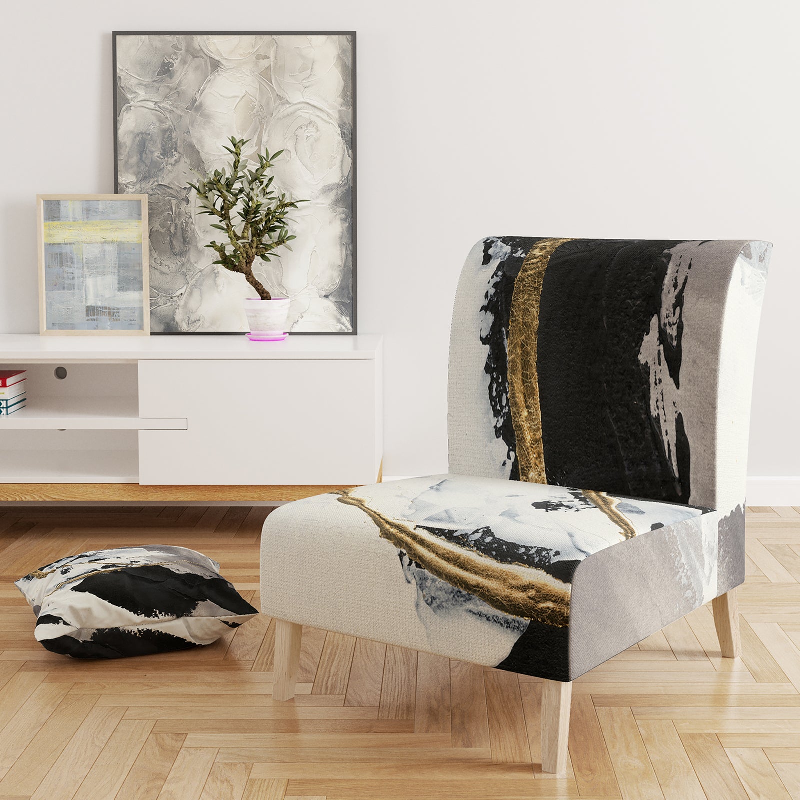 Glam Painted Arcs II - Upholstered Transitional Accent Chair