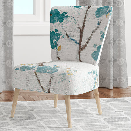 Teal Cherry Blossoms II - Upholstered Tranditional Accent Chair