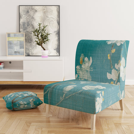 Blue Cherry Blossoms II - Upholstered Cabin & Lodge Accent Chair