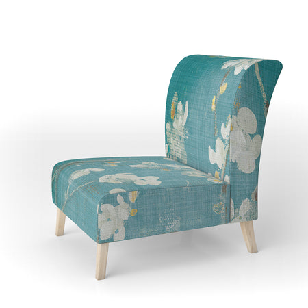 Blue Cherry Blossoms II - Upholstered Cabin & Lodge Accent Chair