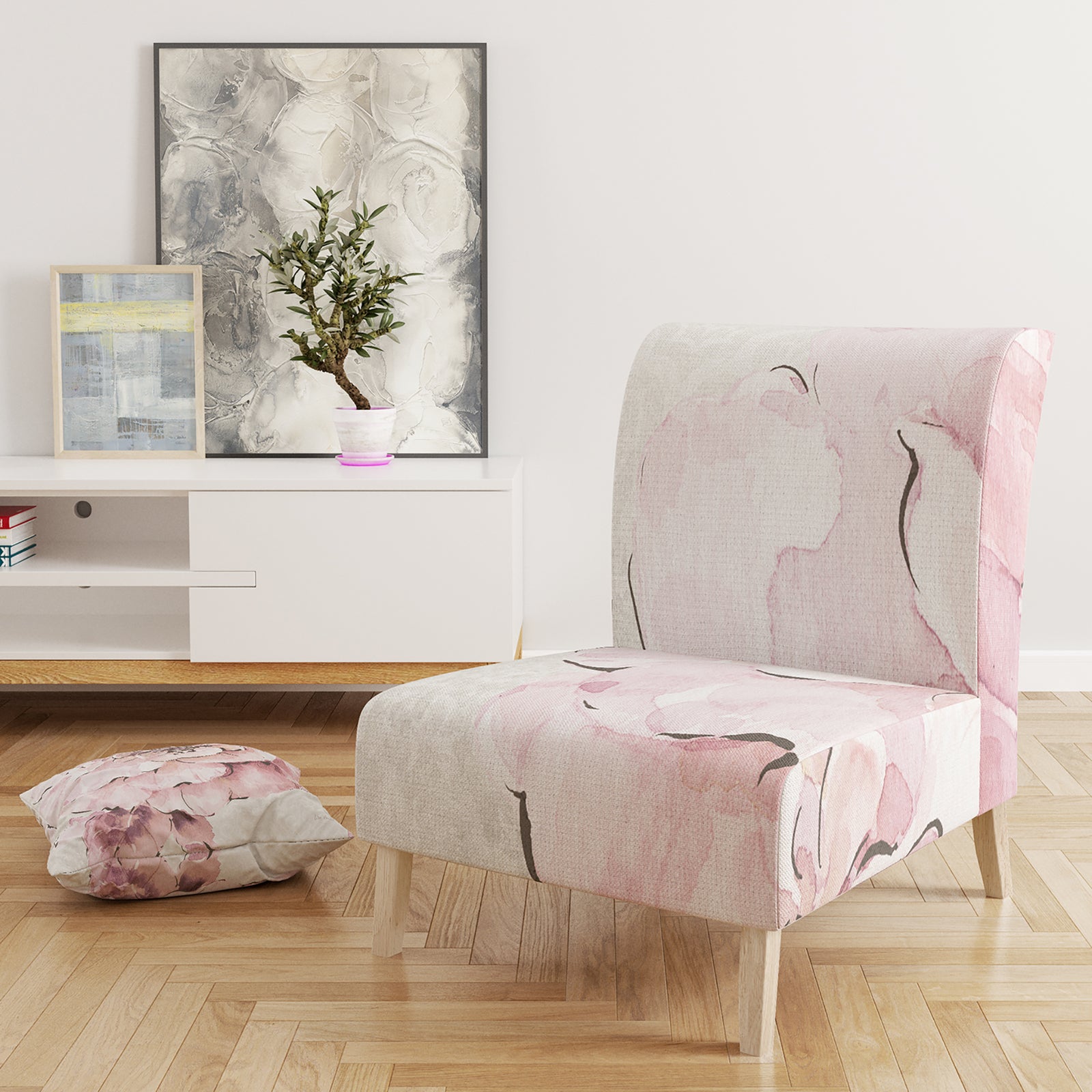 Indigold Shabby Peonies Pink - Upholstered Farmhouse Accent Chair