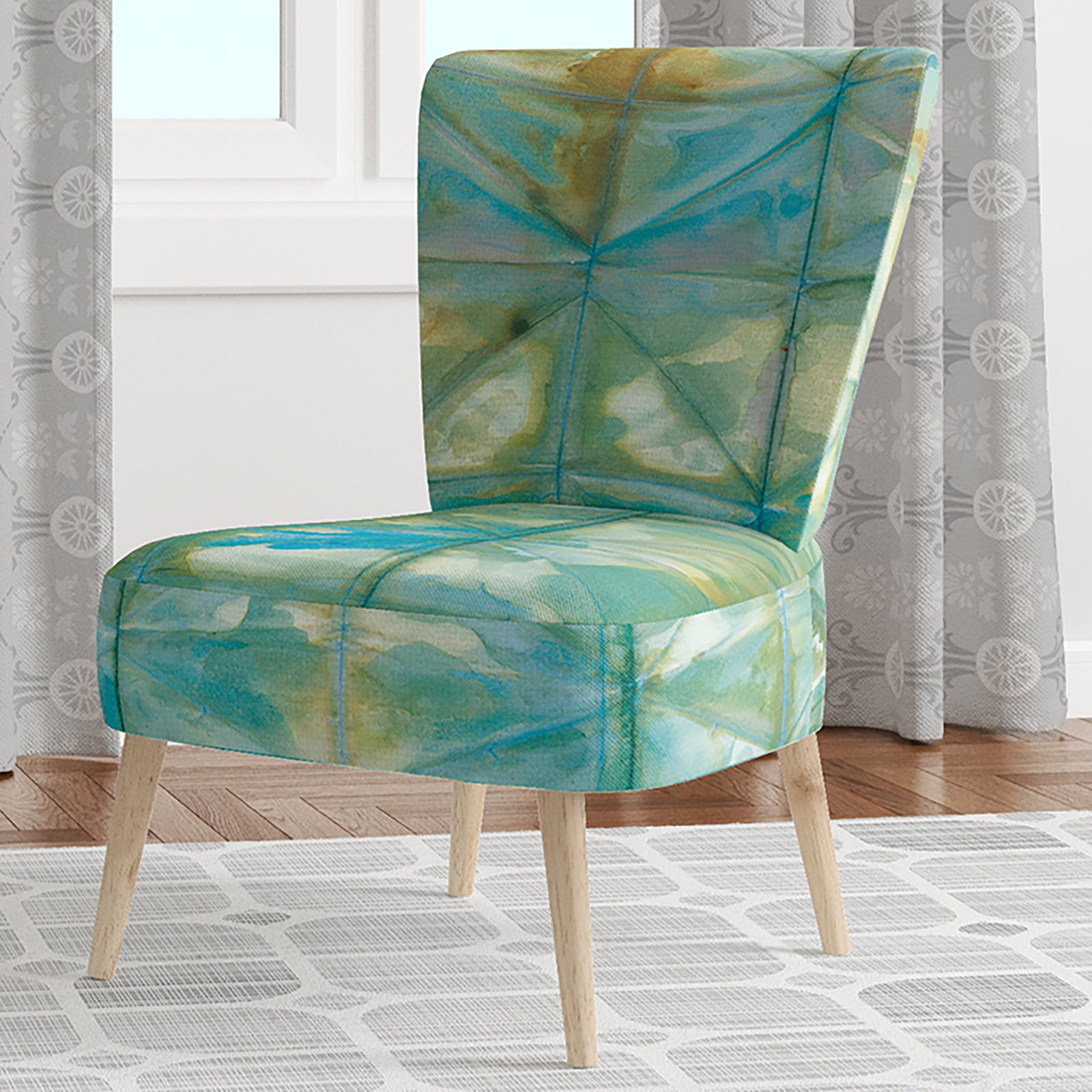 Blue Diamonds Minimal Geometric I - Upholstered Transitional Accent Chair