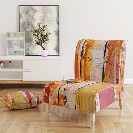 Orange Glam Natural Wood - Upholstered Traditional Accent Chair