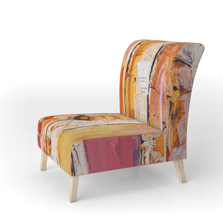 Orange Glam Natural Wood - Upholstered Traditional Accent Chair