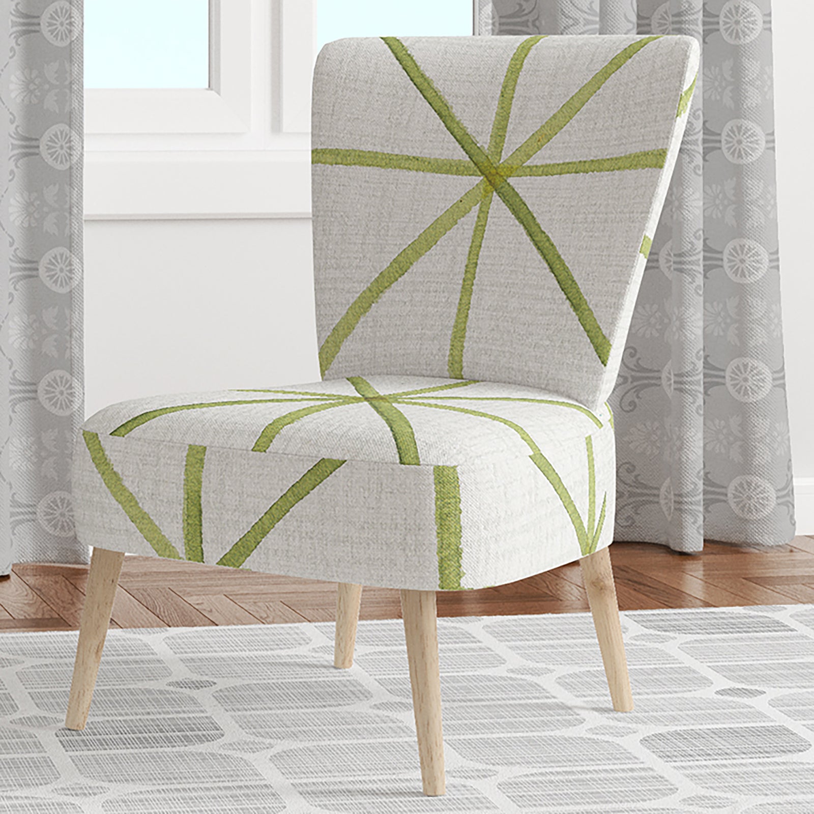 Geometric Green Triangle II - Upholstered Mid-Century Accent Chair