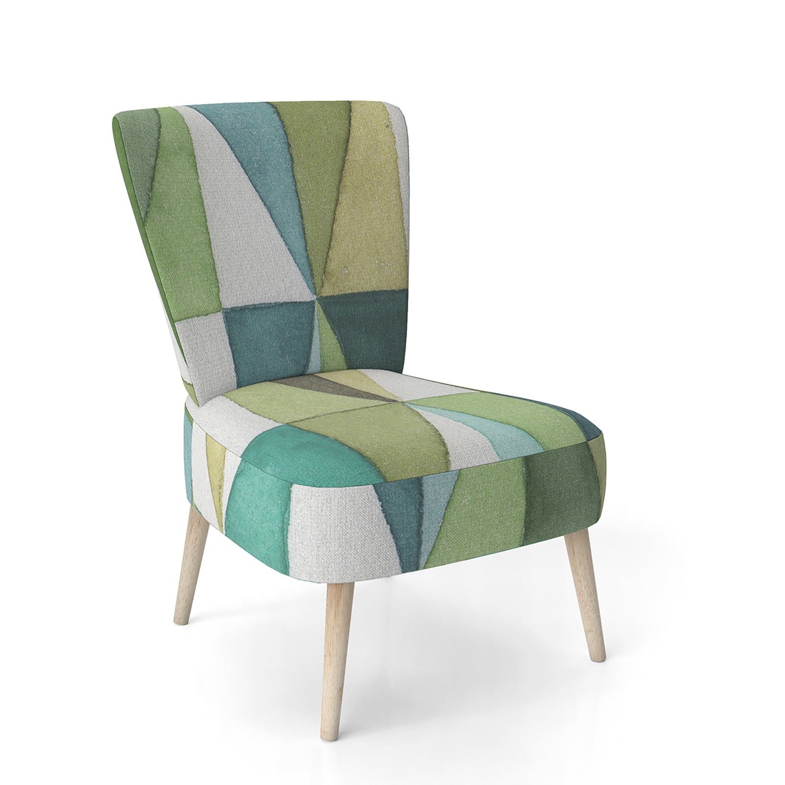 Geometric Green Triangle III - Upholstered Mid-Century Accent Chair