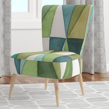 Geometric Green Triangle III - Upholstered Mid-Century Accent Chair