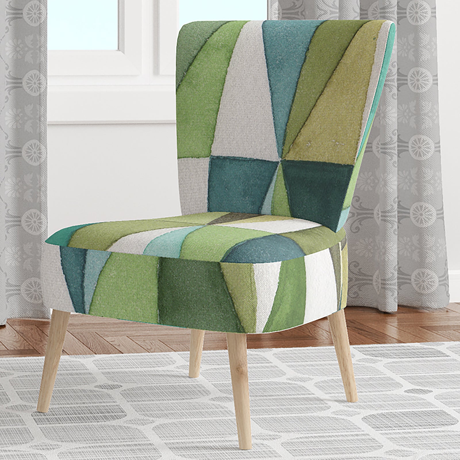 Geometric Green Triangle III - Upholstered Mid-Century Accent Chair
