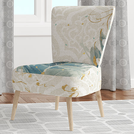 Damask Painted Gilded Feather On Blue - Upholstered Nautical & Coastal Accent Chair