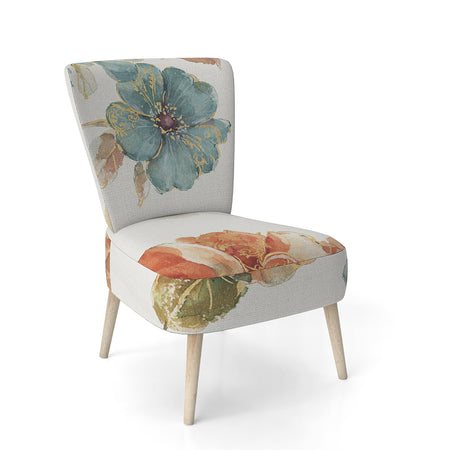 Cottage Bird On Orange Flower Twig - Upholstered Traditional Accent Chair