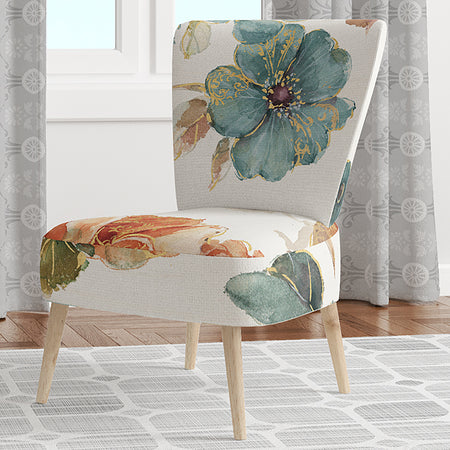 Cottage Bird On Orange Flower Twig - Upholstered Traditional Accent Chair