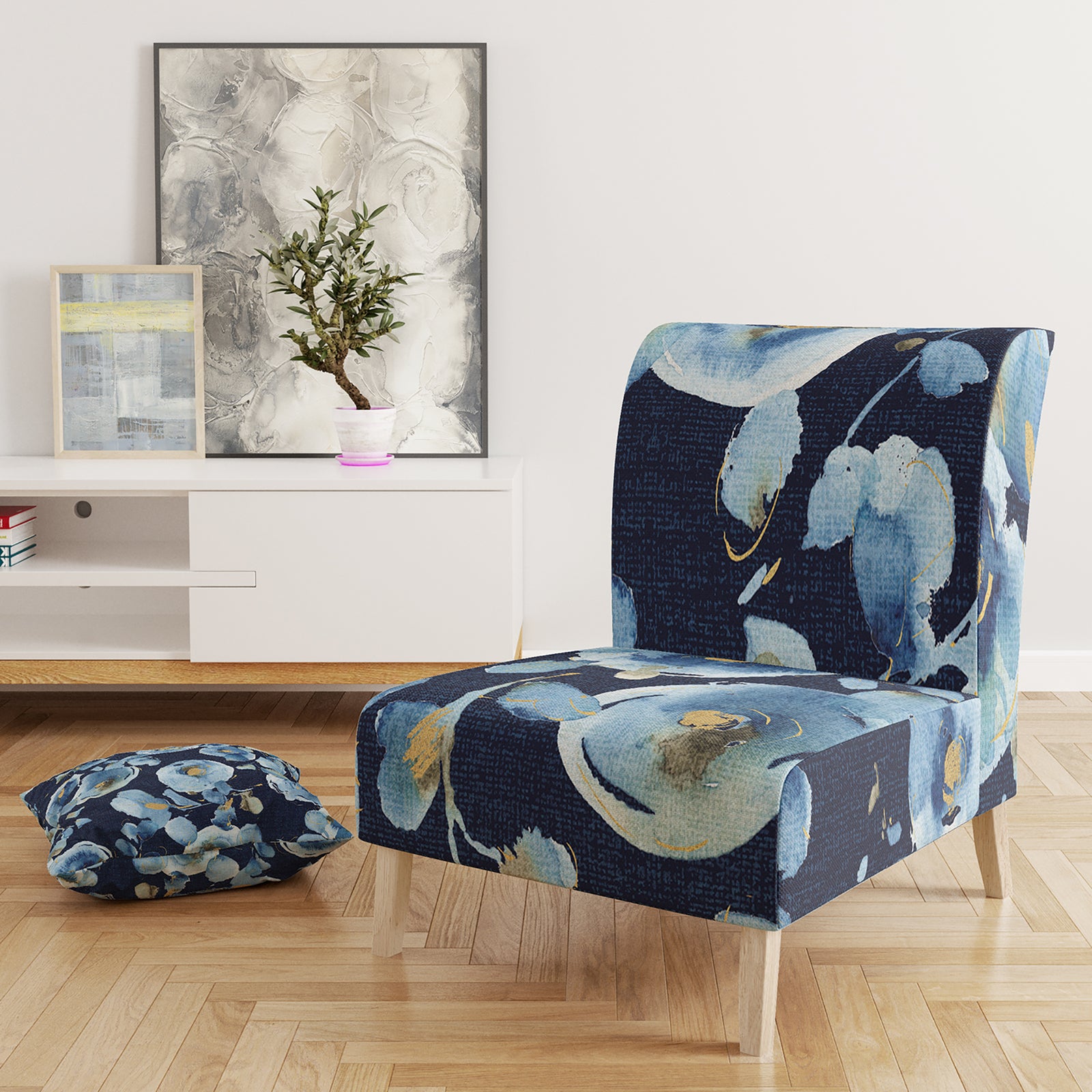 Indigold Metallic Flower Pattern - Upholstered Floral Accent Chair