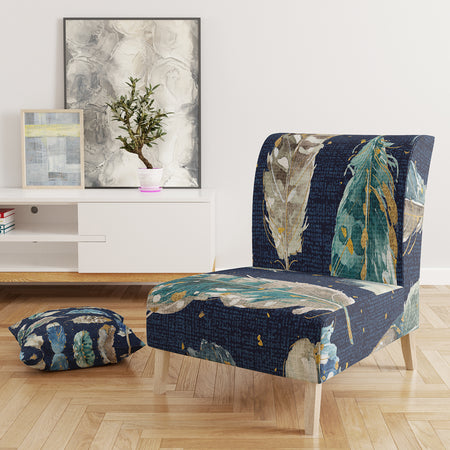 Indigold Metallic Feathers Pattern - Upholstered Floral Accent Chair