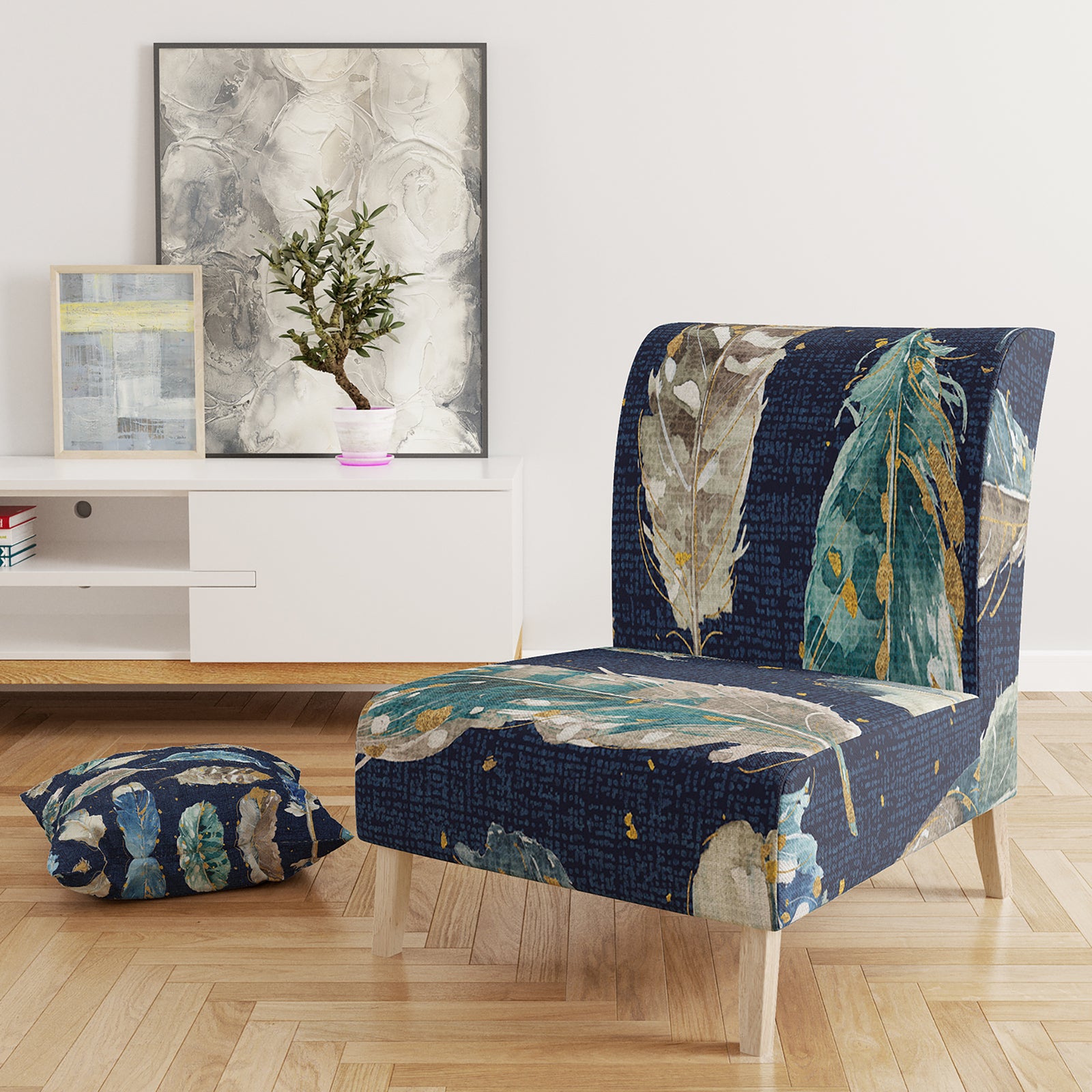 Indigold Metallic Feathers Pattern - Upholstered Floral Accent Chair