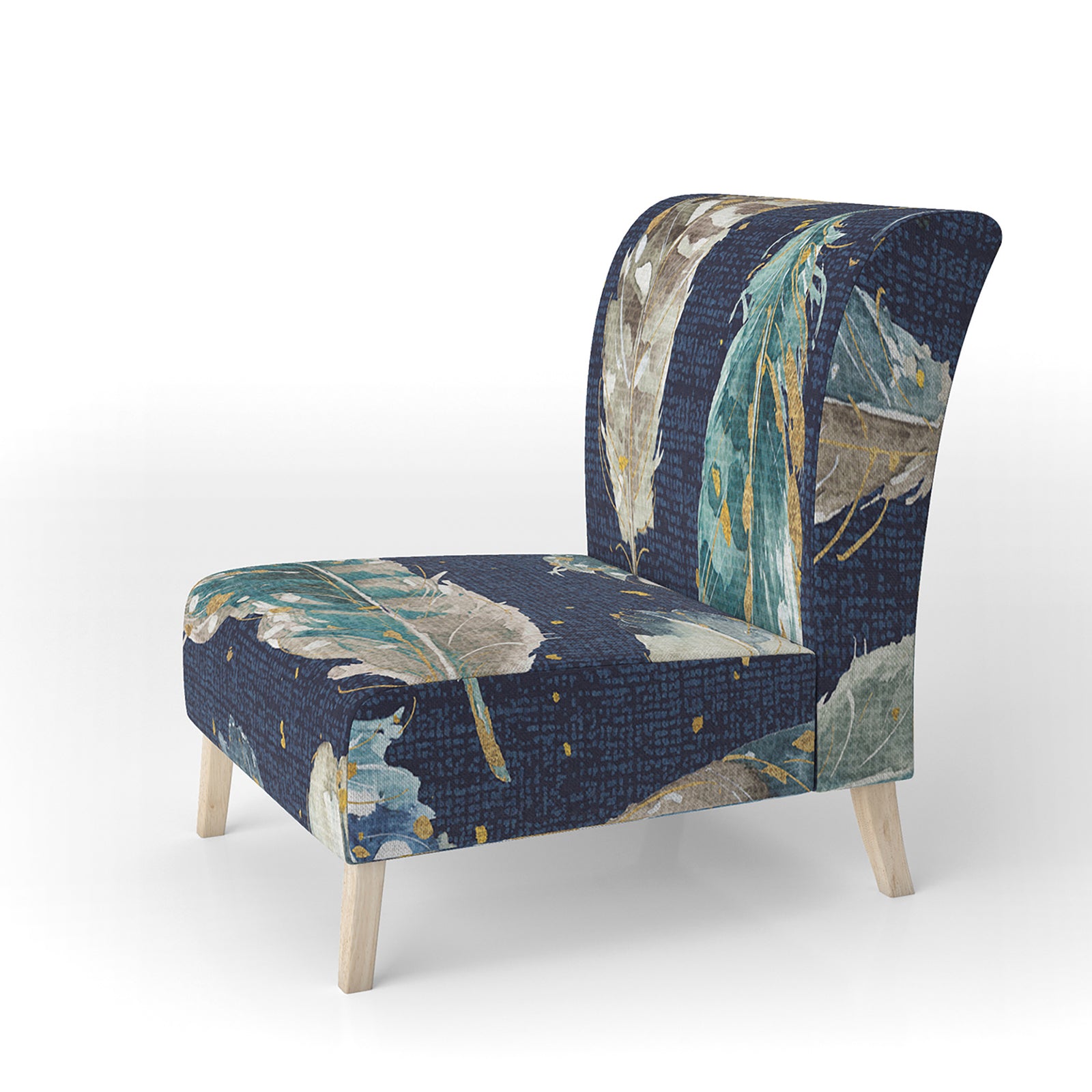 Indigold Metallic Feathers Pattern - Upholstered Floral Accent Chair