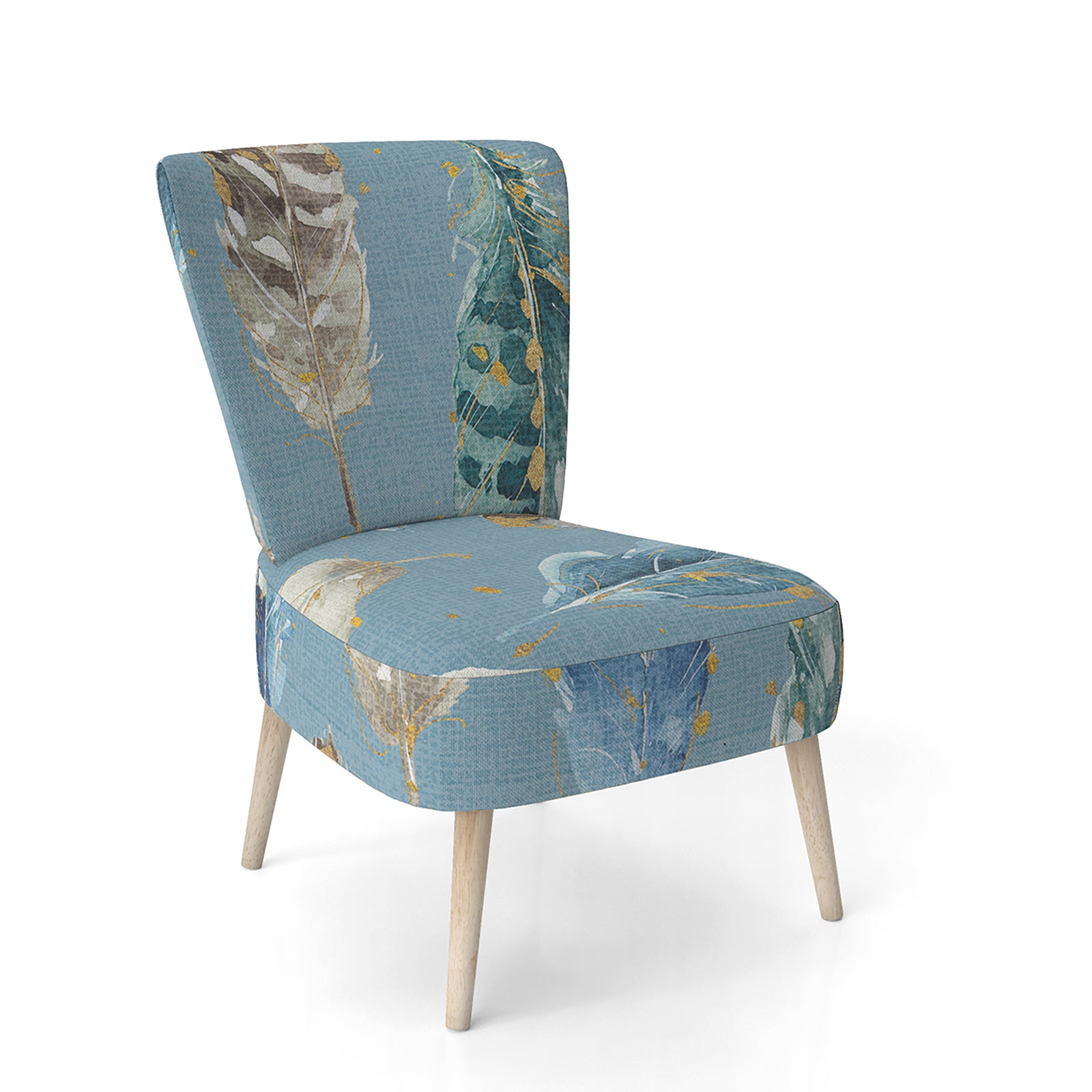 Indigold Feathers Turquoise Pattern - Upholstered Floral Accent Chair