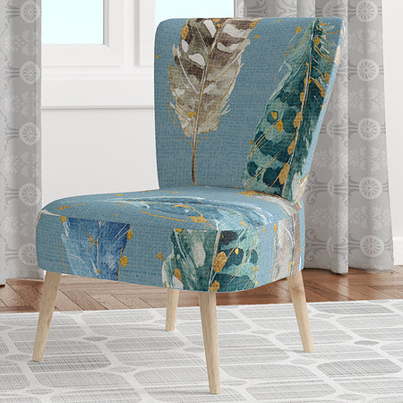 Indigold Feathers Turquoise Pattern - Upholstered Floral Accent Chair