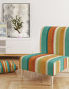 Blue, Green And Orange Vertical Abstract Stripes - Upholstered Mid-Century Accent Chair