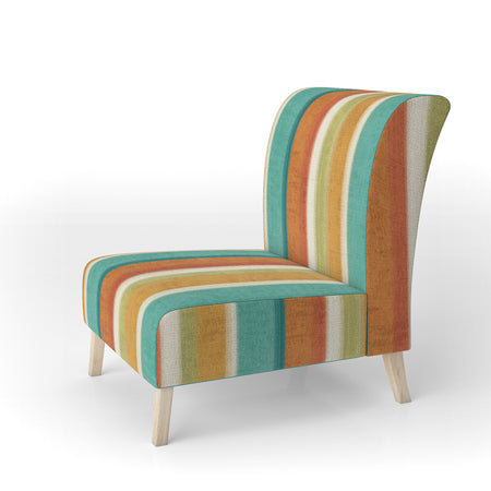 Blue, Green And Orange Vertical Abstract Stripes - Upholstered Mid-Century Accent Chair