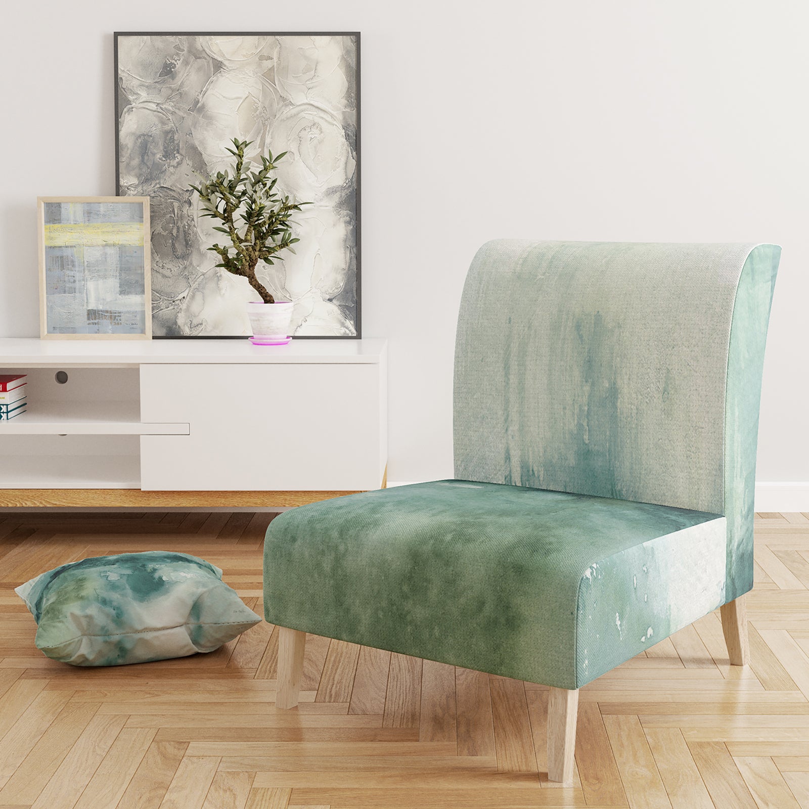 Lost Into The Blue - Upholstered Mid-Century Accent Chair
