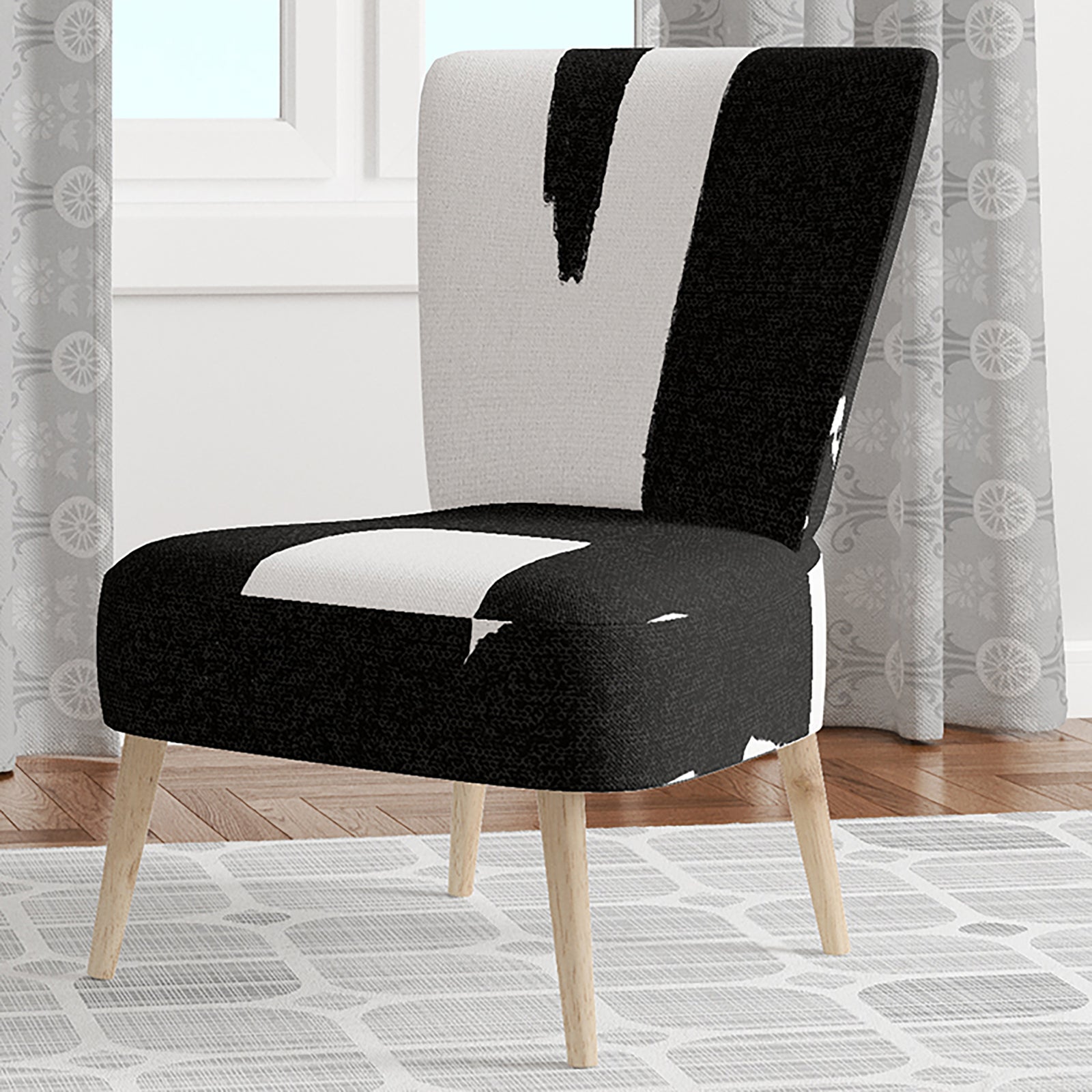 Black & White Crossing Paths II - Upholstered Modern Accent Chair