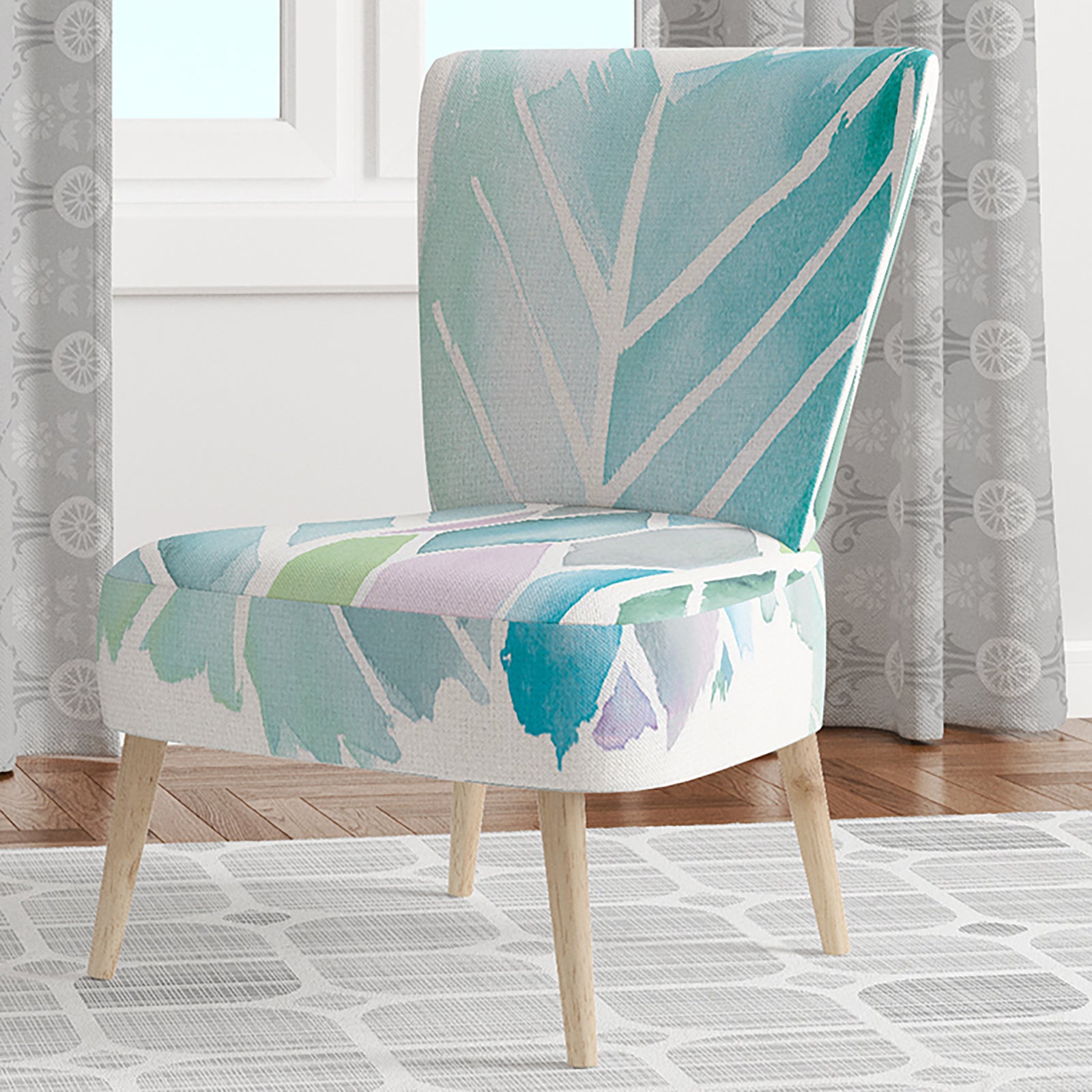 Watercolor Geometric Swatch Element IV - Upholstered Mid-Century Accent Chair
