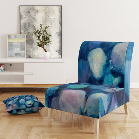 Abstract Blue Flower Petals - Upholstered Traditional Accent Chair