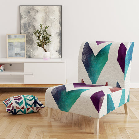 Geometric Pattern Of Red And Blue Arrows - Upholstered Transitional Accent Chair