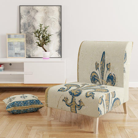 Fleur De Lis Gold Pattern - Upholstered Glam Accent Chair