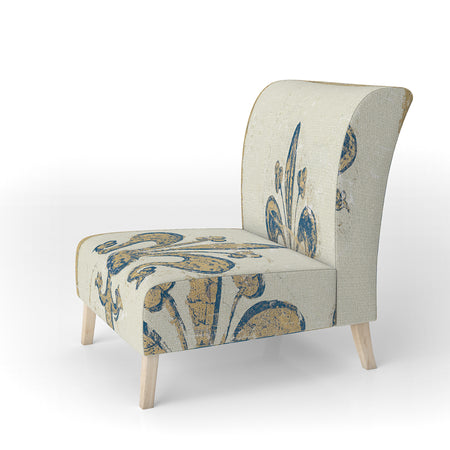 Fleur De Lis Gold Pattern - Upholstered Glam Accent Chair