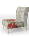 Red Painted Flowers On VIntage Postcard II - Upholstered Farmhouse Accent Chair