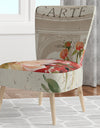 Red Painted Flowers On VIntage Postcard III - Upholstered Farmhouse Accent Chair