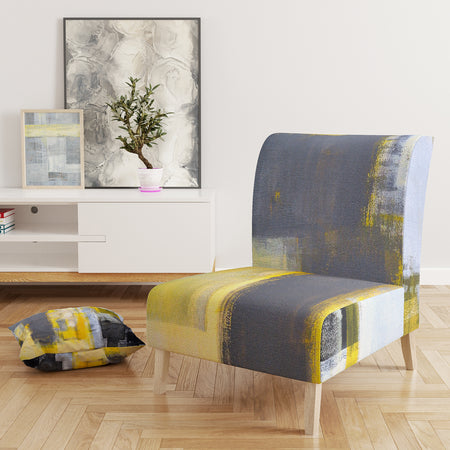 Grey And Yellow Blur Abstract - Upholstered Mid-Century Accent Chair