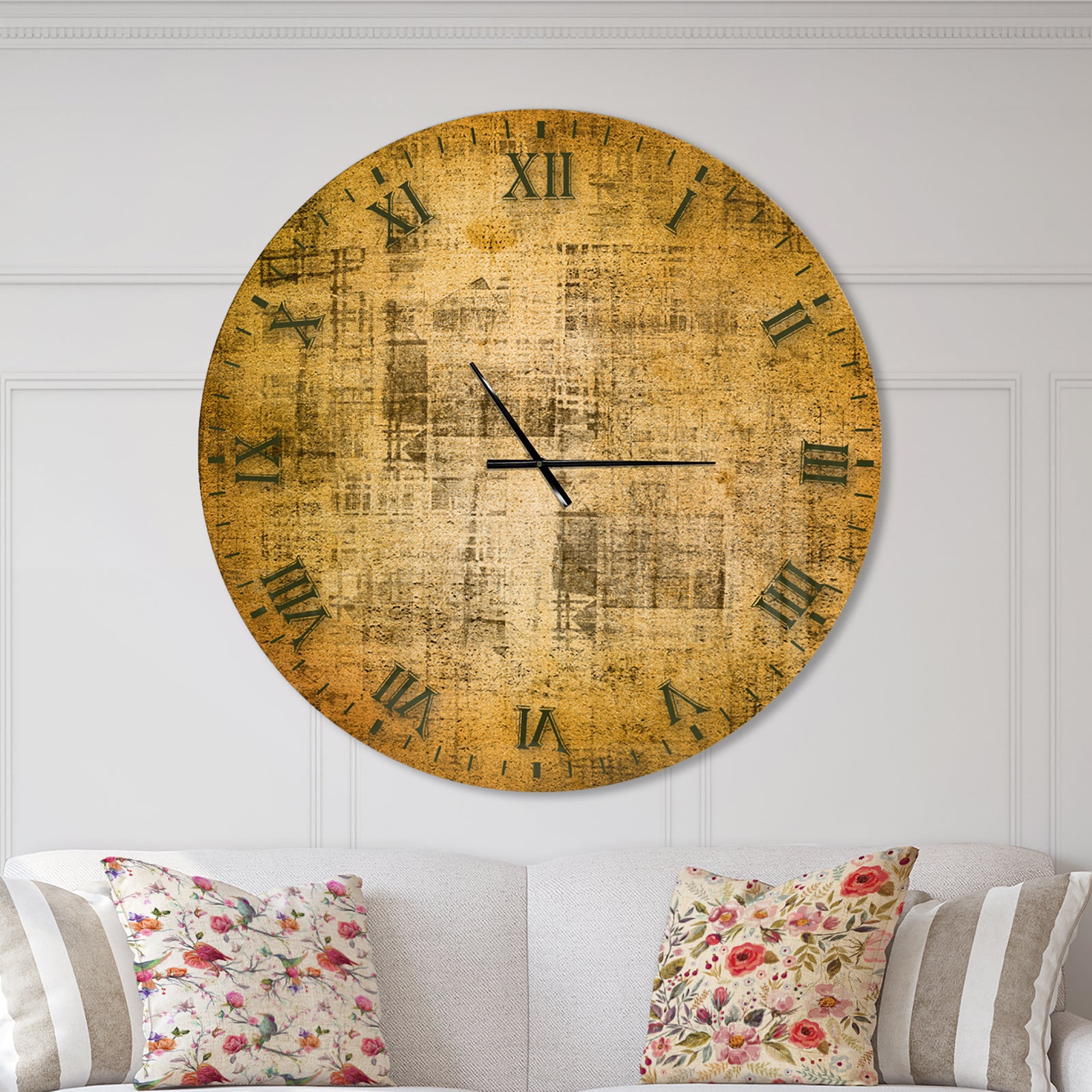 Antique face on Parchment - Oversized Rustic Wall CLock