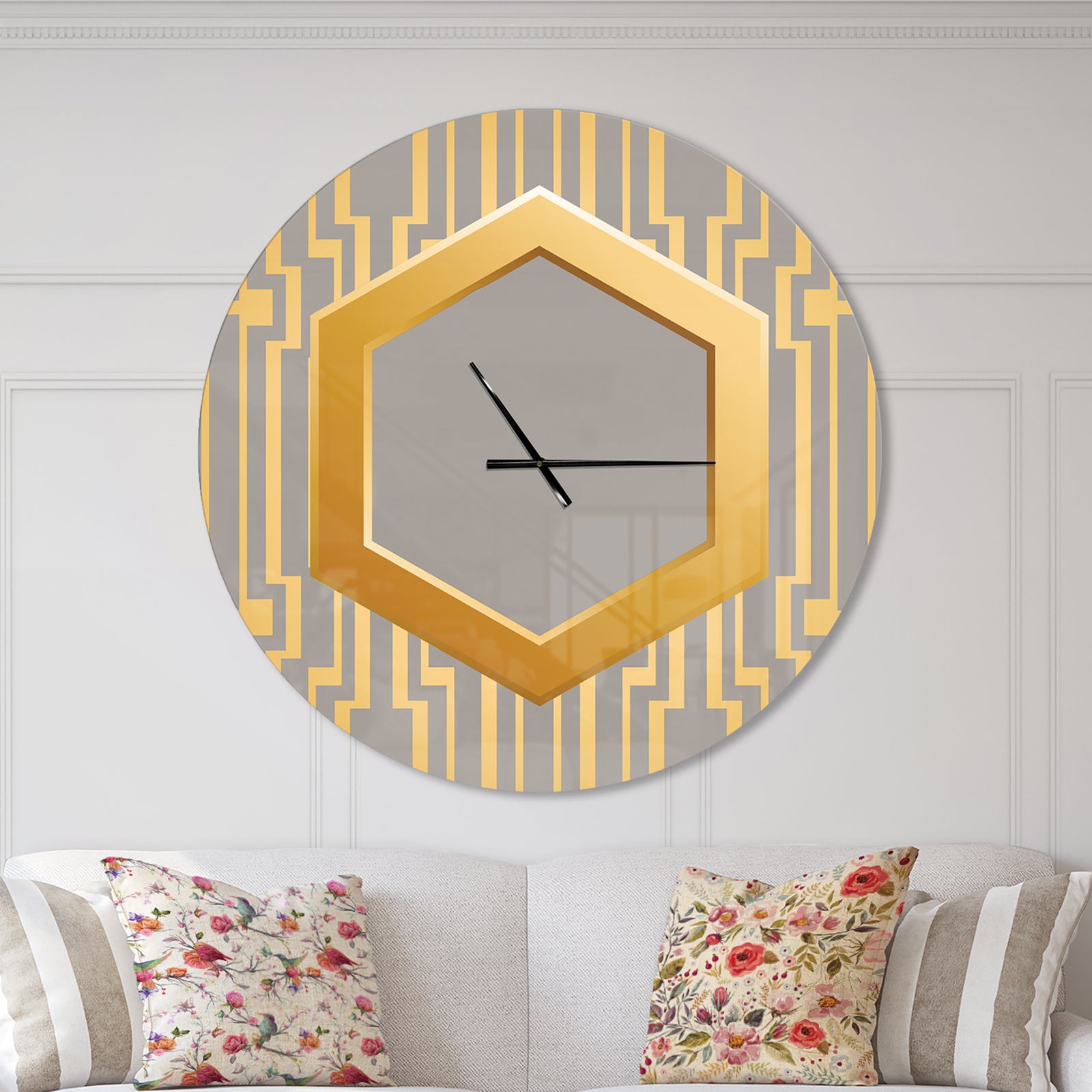 Vintage Gold and Grey design - Oversized Shabby Chic Wall CLock