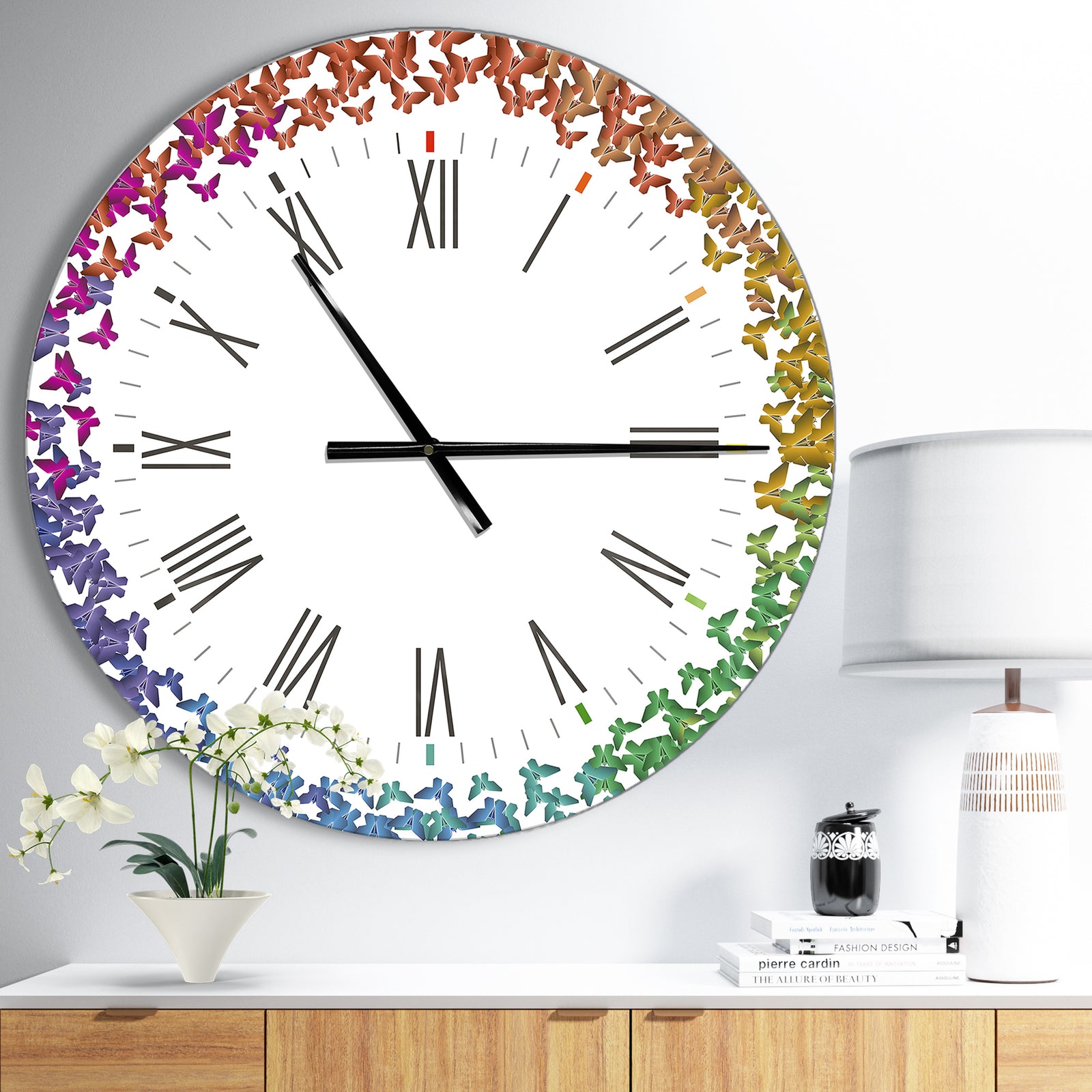 Rainbow Butterfly Origami - Oversized Farmhouse Wall CLock