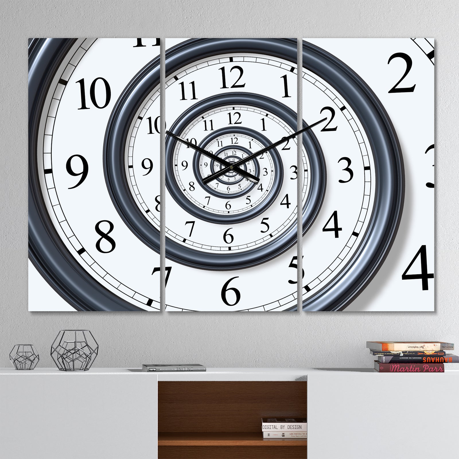 Time Spiral Analog Wall - Modern 3 Panels Oversized Wall CLock